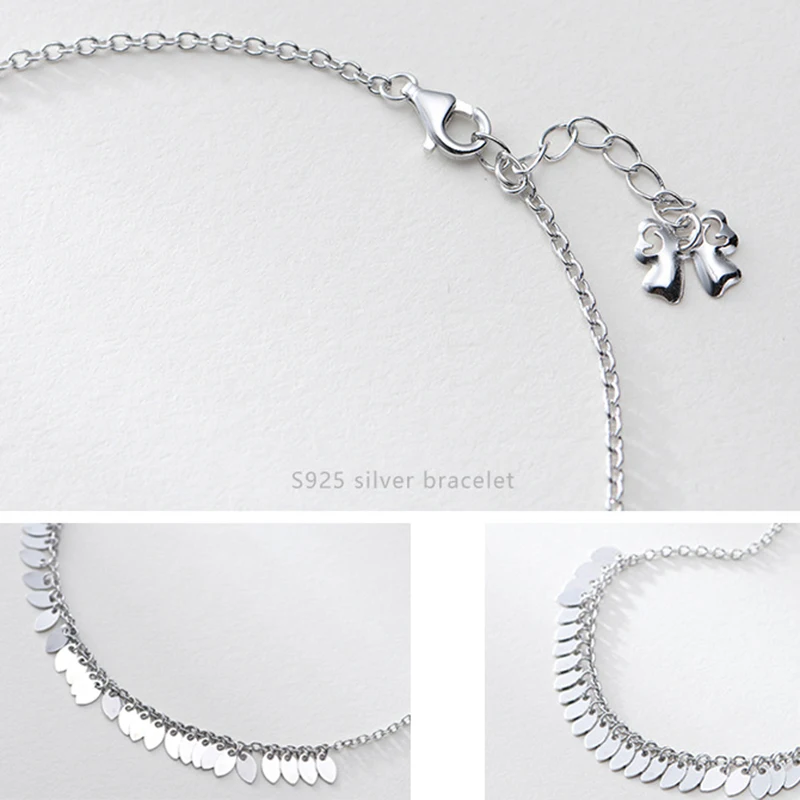 Qevila Bohemian Anklets for Women men Summer beach S925 Sterling Silver Simple leave Ankle Bracelet enkelbandje on leg Barefoot (6)