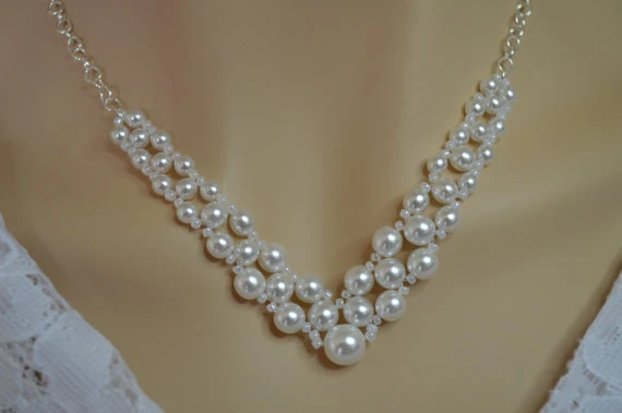 Simple Tejido de Perlas Blancas de Novia Collar de Perlas En Forma de V, Collar de la boda, Joyería de perlas Sexy club femenino de la joyería envío gratis _ AliExpress