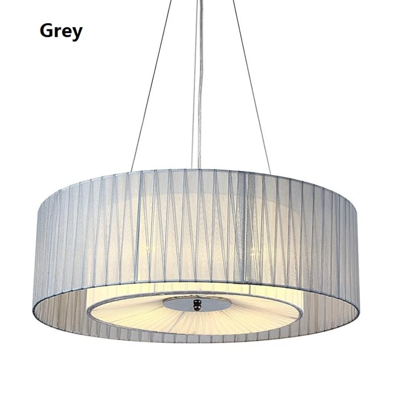

Modern Simple Fabric Shade Drum Chandelier Light Nordic Loft Hanglamp Restaurant Bedroom Lighting luminaires suspendus 110-240V