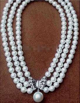 

Prett Lovely Women's Wedding FREE shipping>>> >>> 17-19" 3row 8mm white perfect round sea shell pearl necklace + 16mm pendant -