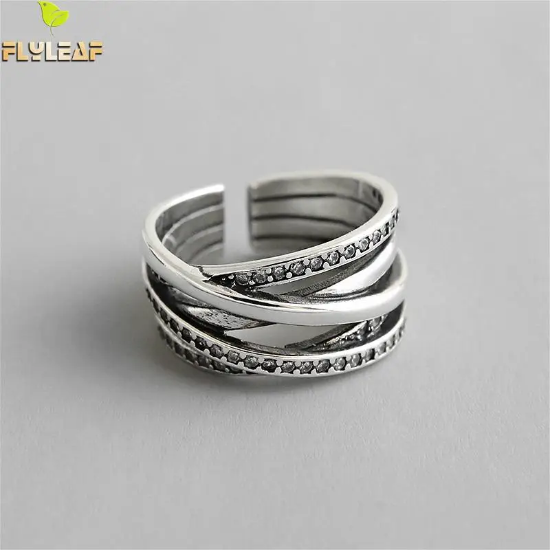 

Flyleaf Ins Style Multi-layer Winding Real 925 Sterling Silver Rings For Women High Quality Fine Jewelry Femme Open Ring Vintage