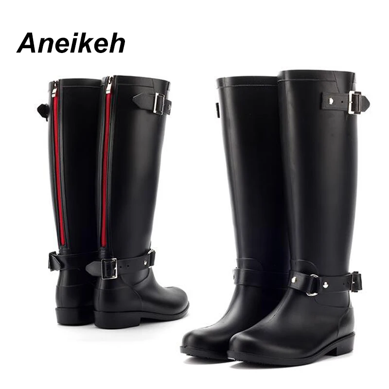 Aneikeh/весенне-осенние высокие сапоги на молнии женские непромокаемые сапоги в стиле панк из пвх уличная резиновая водонепроницаемая обувь для женщин, большие размеры 36-41 - Цвет: red