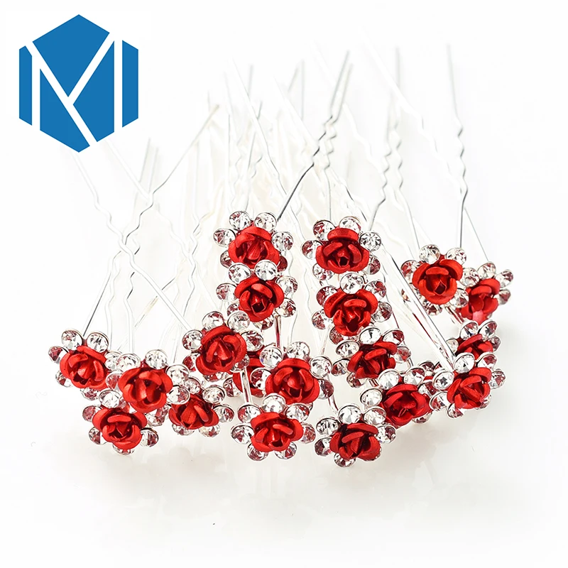 M MISM 20 PCS Bridal Rhinestone Exquisite Rose Flower Hair Pins Girls Wedding Shiny Crystal Bun Maker Tools Hair Accessories