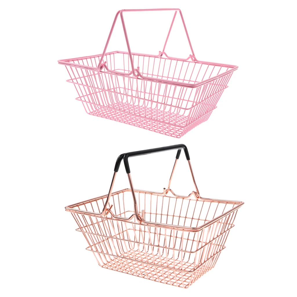 2pcs Kids Mini Metal Supermarket Shopping Basket For Kitchen Fruit Vegetable Food Grocery Storage Pretend Play Tools Toy Gifts
