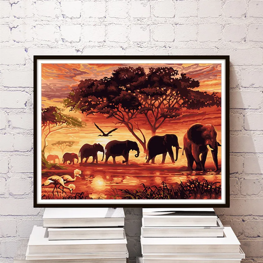 African Savannah Sunset Number Canvas Oil Painting Modern Home Decor