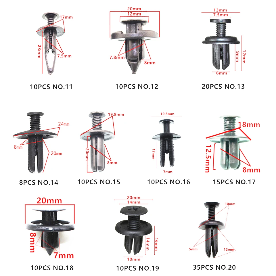 260 шт Универсальный смешанный автомобильный бампер крыло пластиковый крепеж зажим с коробкой для авто заклепки