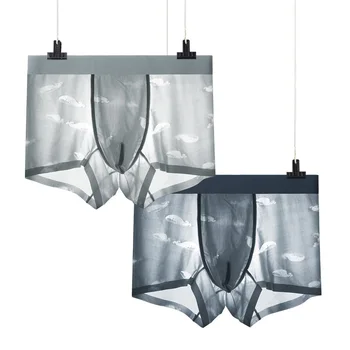 

Men's Cool Underwear Ice Silk Quick Dry Whale Jacquard Boxer Underwear Sheer See Boxer Underpants Nylon Boxers