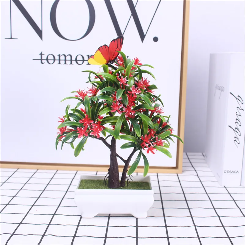 Новые искусственные цветы+ ваза для бонсай Луо ханьхуа поддельные растения для свадьбы, дома, вечерние украшения отеля 1 комплект