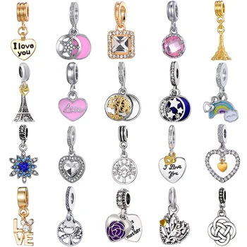 

Cuteeco Silver Plated Love Heart Tree of life Diy Charms Fits Pandora Bracelet Necklace For Women Handmade Jewelry Accessories