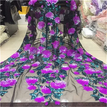 

African Lace Fabric 2019 purple High quality Sequins lace French Tulle Mesh Fabric Nigerian Net Swiss Lace Fabrics for Dress
