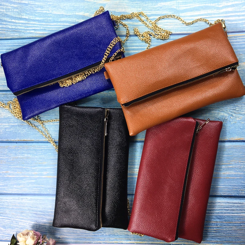 الأزياء الفاخرة سلاسل النساء بو الجلود مغلف Crossbody الكتف حقيبة ساعي فتاة السفر طوي حقيبة يد مخلب الصلبة الأزرق