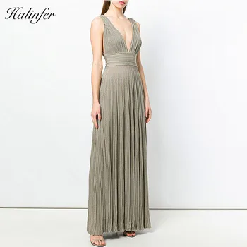

Halinfer 2018 New summer women dress sexy bodycon v neck striped dress elegant celebrity party brown dresses vestidos wholesale