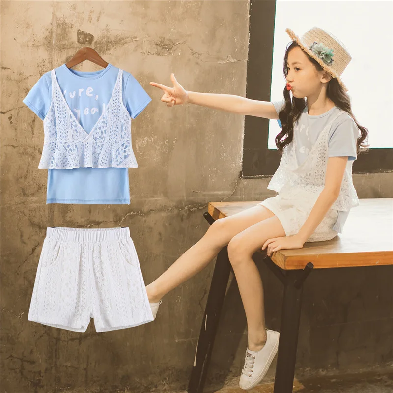 Princess Baby Girls Lace Sets 2 pieces Tops Shorts Summer Girls