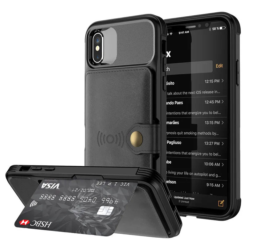 Роскошный многофункциональный кожаный чехол-бумажник для Iphone 11 PRO Xs Max Xr X 8 7 6 6s Plus, Гибридный Силиконовый чехол-бампер - Цвет: Black