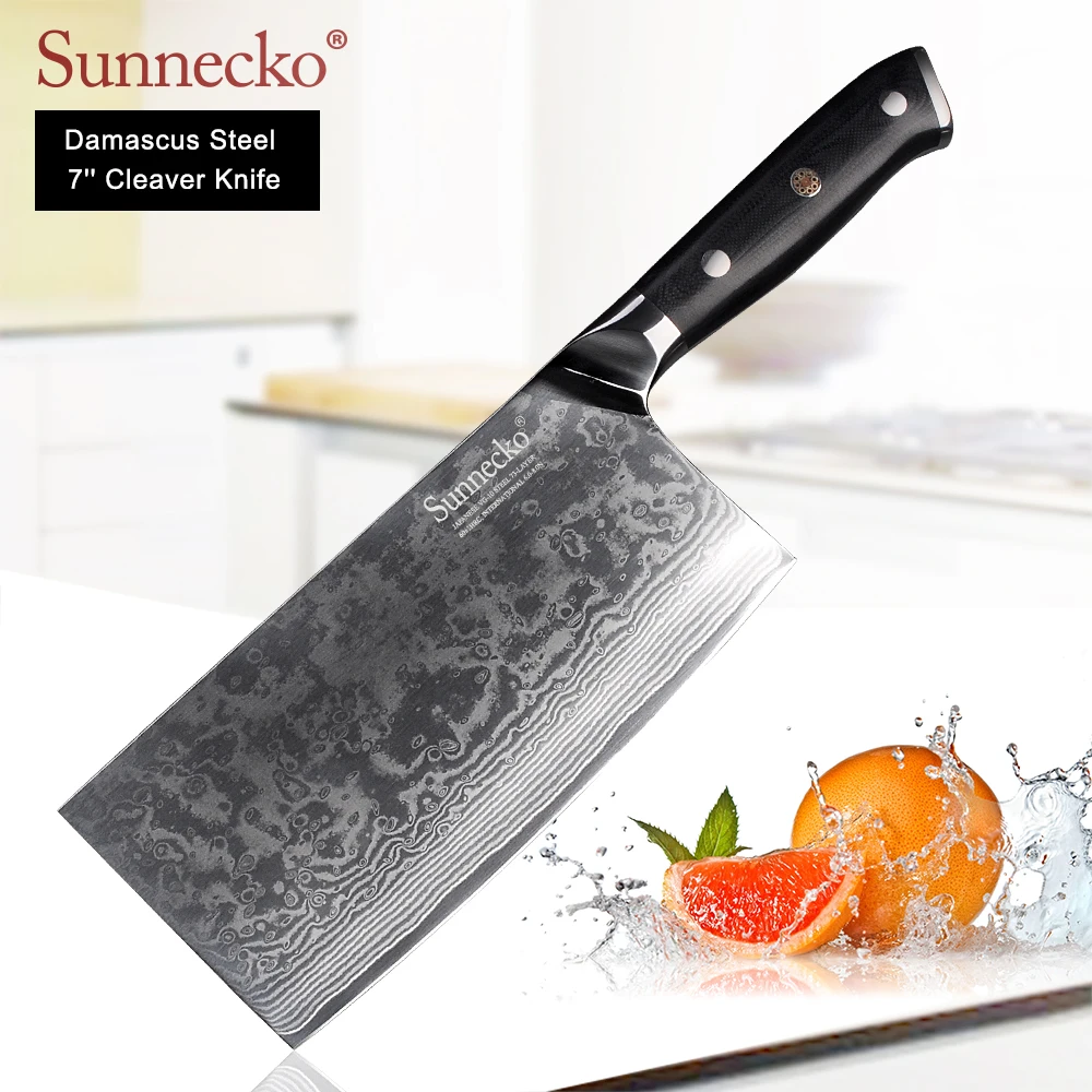 SUNNECKO Высокое качество " Кливер нож дамасская сталь японский VG10 лезвие кухонные ножи G10 ручка нож для резки овощей и мяса
