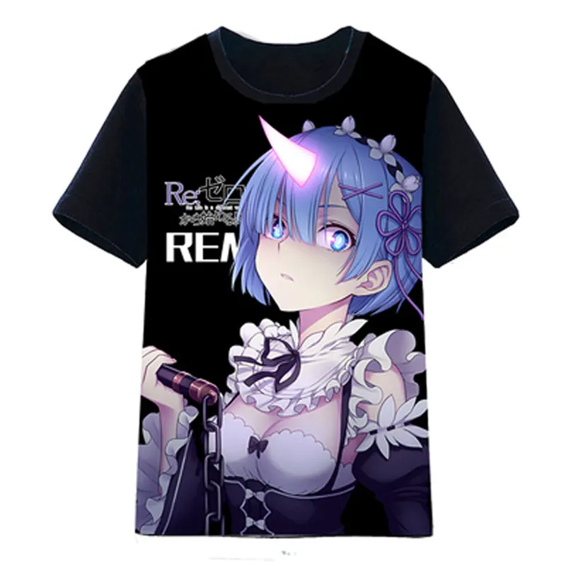 Zero kara Hajimeru Isekai Seikatsu Rem Black T-shirt Cosplay Tee#BX15 Anime Re 