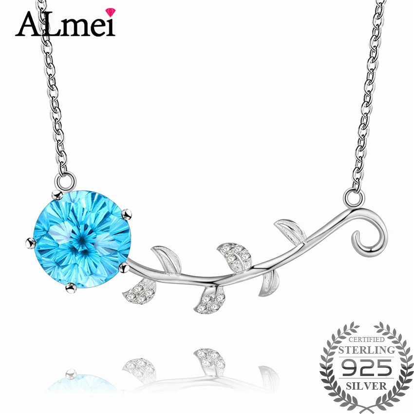 

Almei 4ct Blue Corundum Flower Necklaces for Women Silver 925 Pendant Jewelry Necklaces for Womens with Chain Free Box 40%FN054