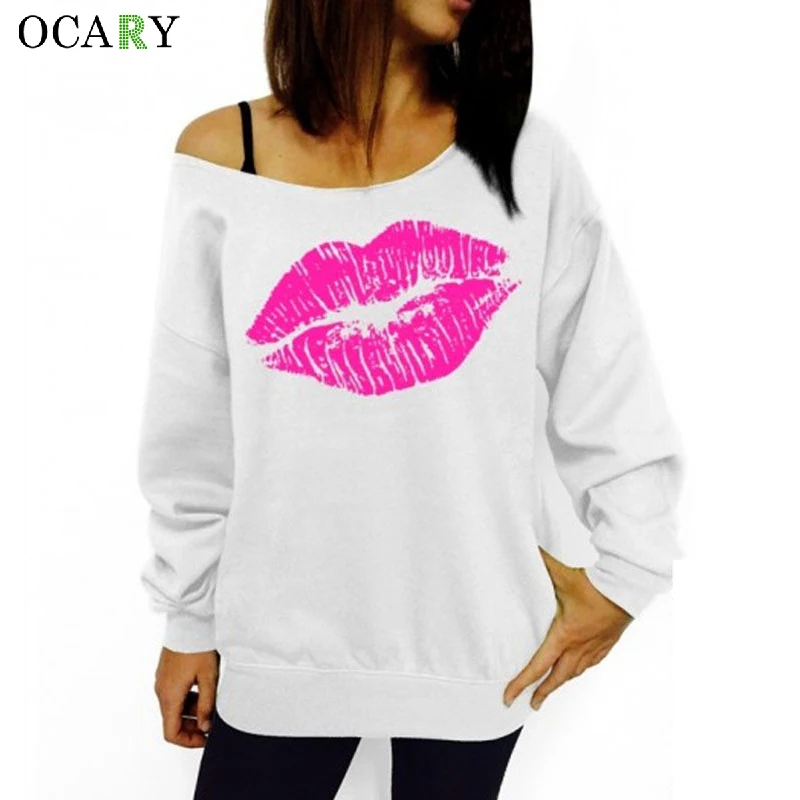 Женская блузка на одно плечо с принтом губ|women blouses|shoulder blouseblusas mujer |
