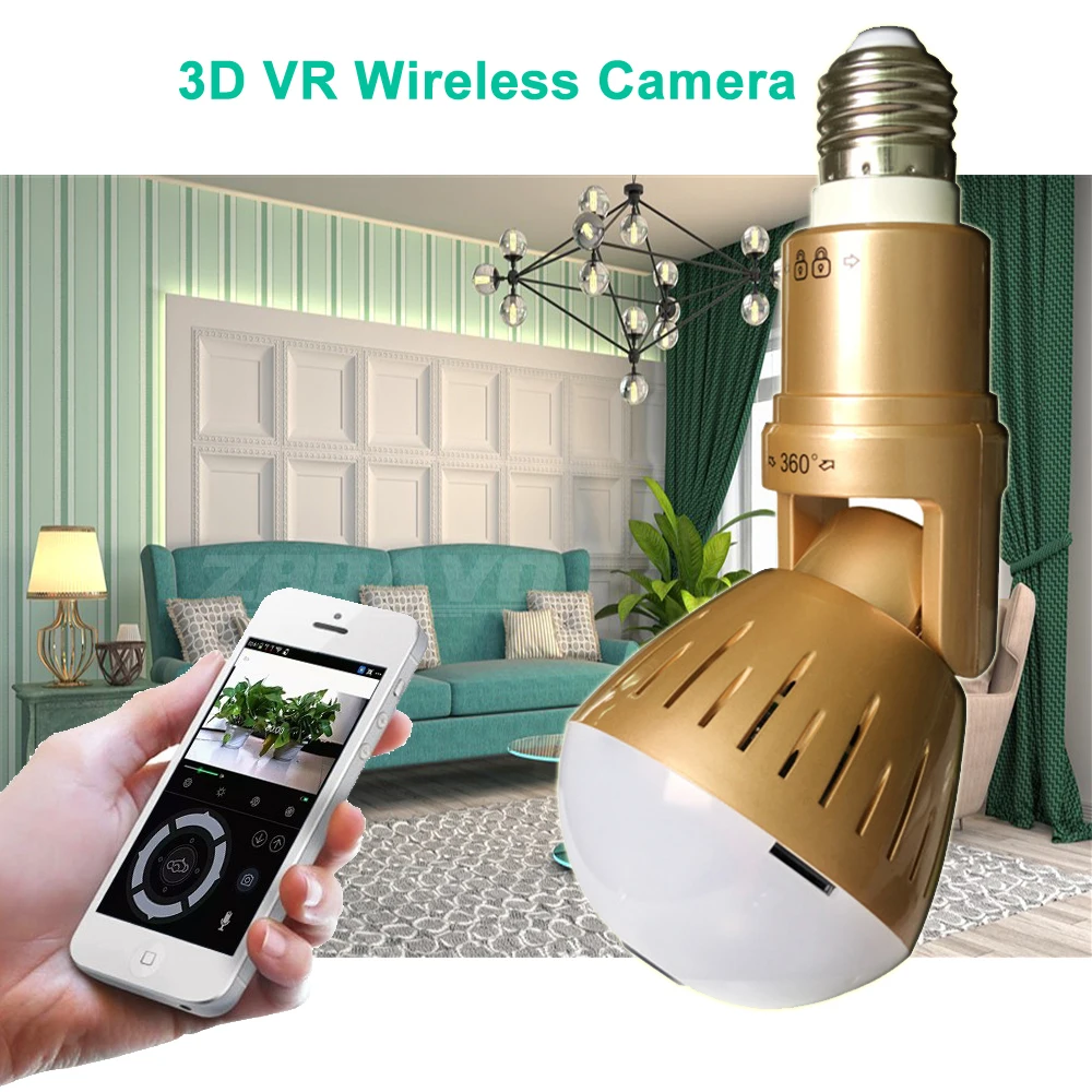 

Wifi Panoramic 360 degree 2MP Wireless Light Bulb Fisheye Camera CCTV Smart Home 3D VR Security Lamp WIFI IP Camera Dual Lights