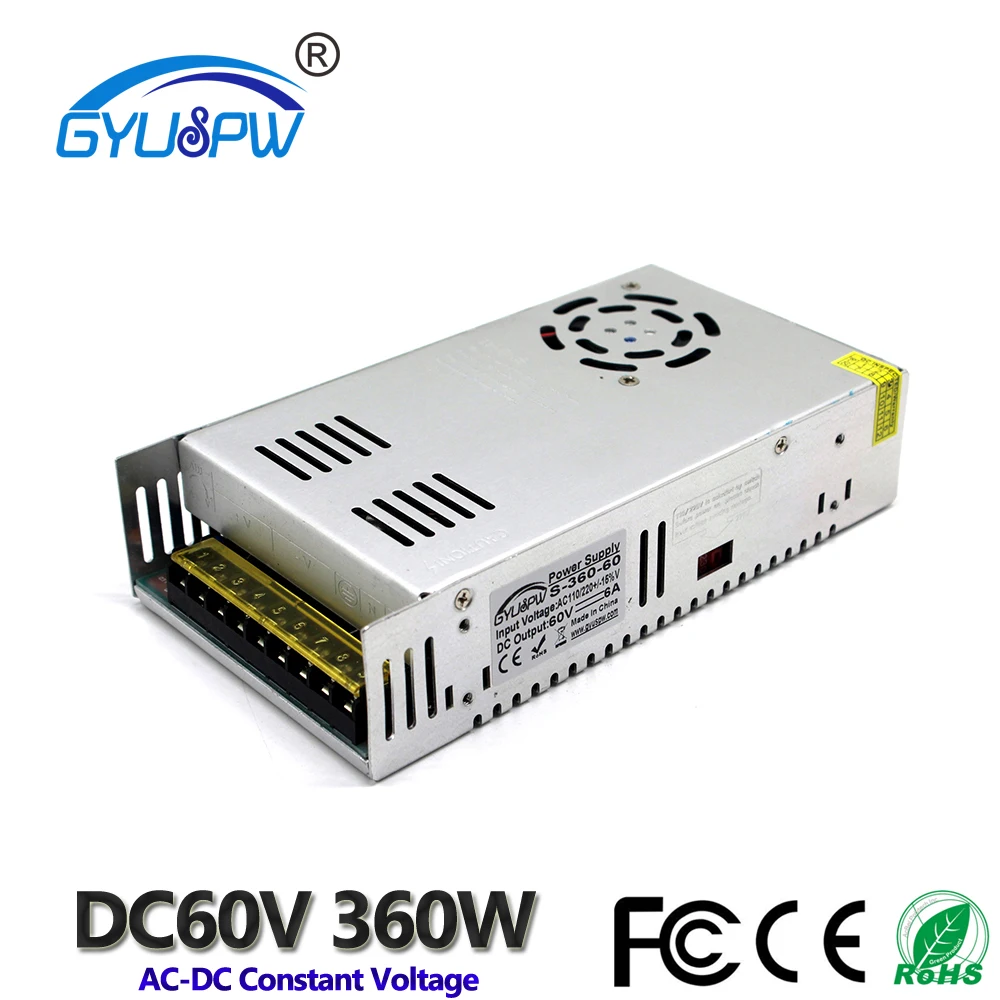 Одиночный выход 360W 6A 60V DC переключатель переключения питания AC к DC60V SMPS для 3D
