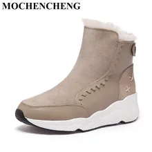 Обувь из натуральной кожи; женские зимние ботинки с мехом; Теплая Флисовая обувь без шнуровки; ботильоны на плоской платформе; мягкая однотонная модная повседневная обувь