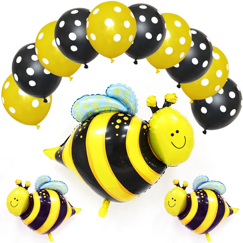 Cute Animal Bee Foil Balloons Black Yellow Polka Dots Latex Balloon Kids Birthday Party Decoration Baby Shower Supplies