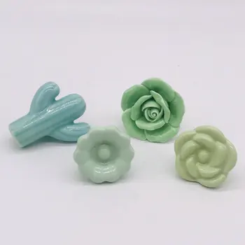 Fit for Kids room Lovely Flower and Cactus Shape Ceramic Door Knob Furniture Handle Drawer Cupboard Kitchen Cabinet Pull Handle