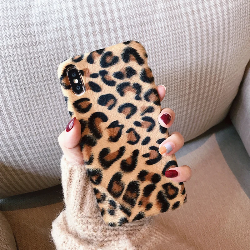 

soft tpu case for iphone 6 6s 7 8 plus phone back cover Leopard print Plush fur phone cases for iphone XS Max X XR XS