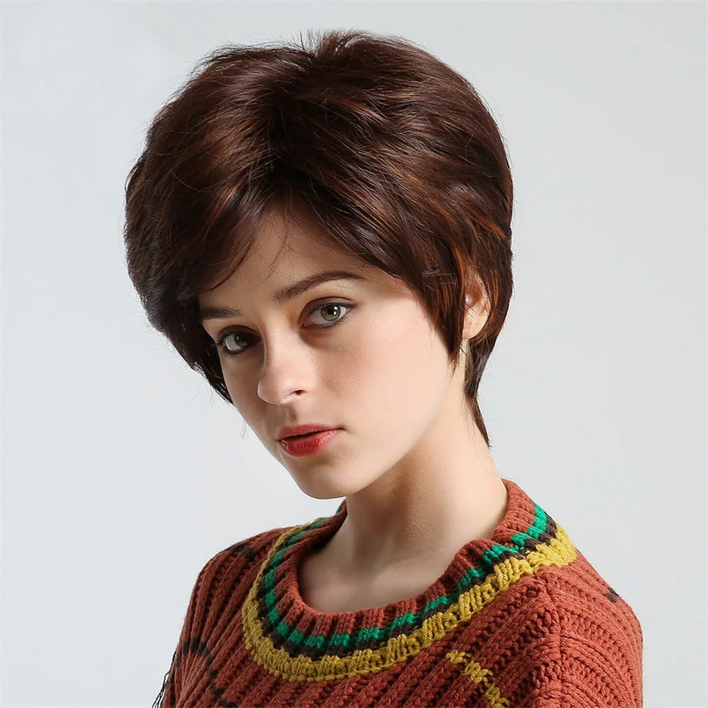 

Factory price 1pc Women Fashion Lady False Wig Brown Chemical Fiber Hair Synthetic Cap Domed Scalp Styling Accessories Apr3