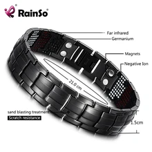 RainSo Male Bracelet Health Germanium Bracelet Charm Black Titanium Magnetic Therapy Bangles Unique Wristband Men Jewelry 2020 titanium pressure reduction magnetic bracelets bangles black