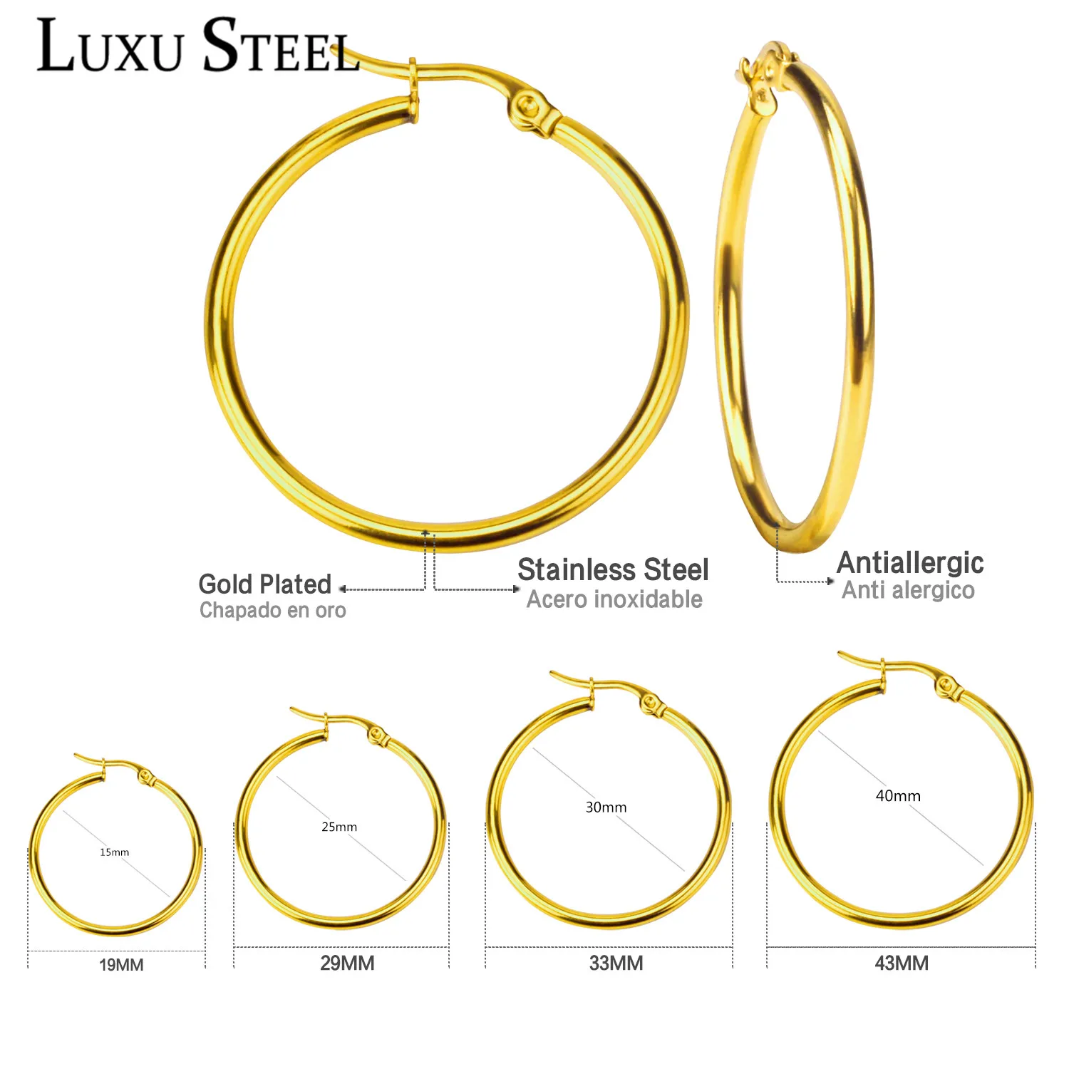 LUXUSTEEL Hot Sale New Big Hoop Earrings Fashion Gold Color Different