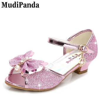 

MudiPanda Purple sandals for girl summer high heels gilr children's blue pink shoes sandals Princess cute fashion bow student
