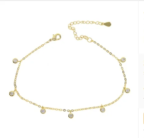 

Bohemia Style Beach jewelry Round Cubic Zircon drop beads Anklets Bracelet charm Ankle Chain For Women Gold Color