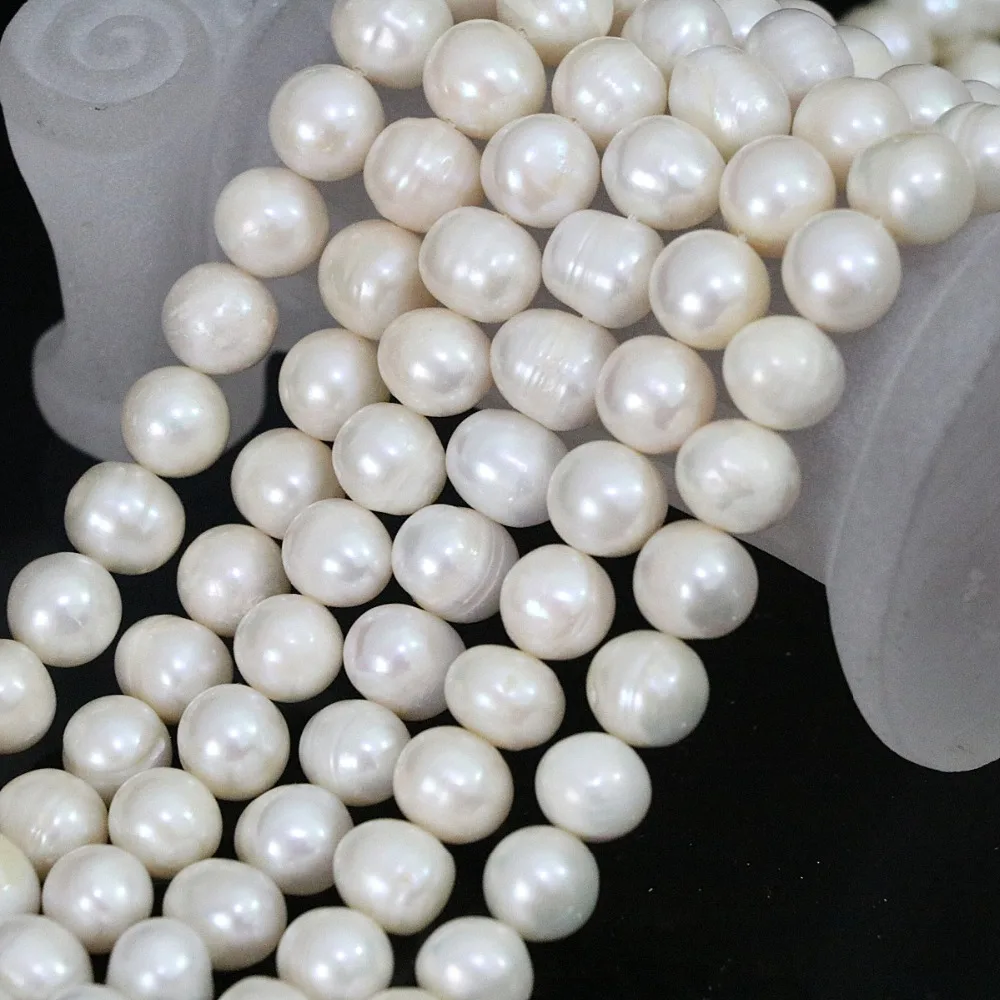 

Fashion white saltwater akoya Freshwater pearl 7-8mm baroque round loose beads diy high grade Jewelry making 15 inches GE1217