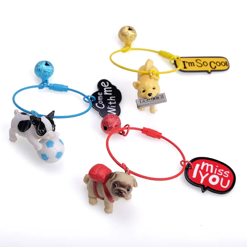 

Cartoon 3D Cute Pet Dog Bulldog Car Keychain Animal Lovely Pug Steel Wire Keyring Bag Charm Trinket Toy For Men Woman Jewelry