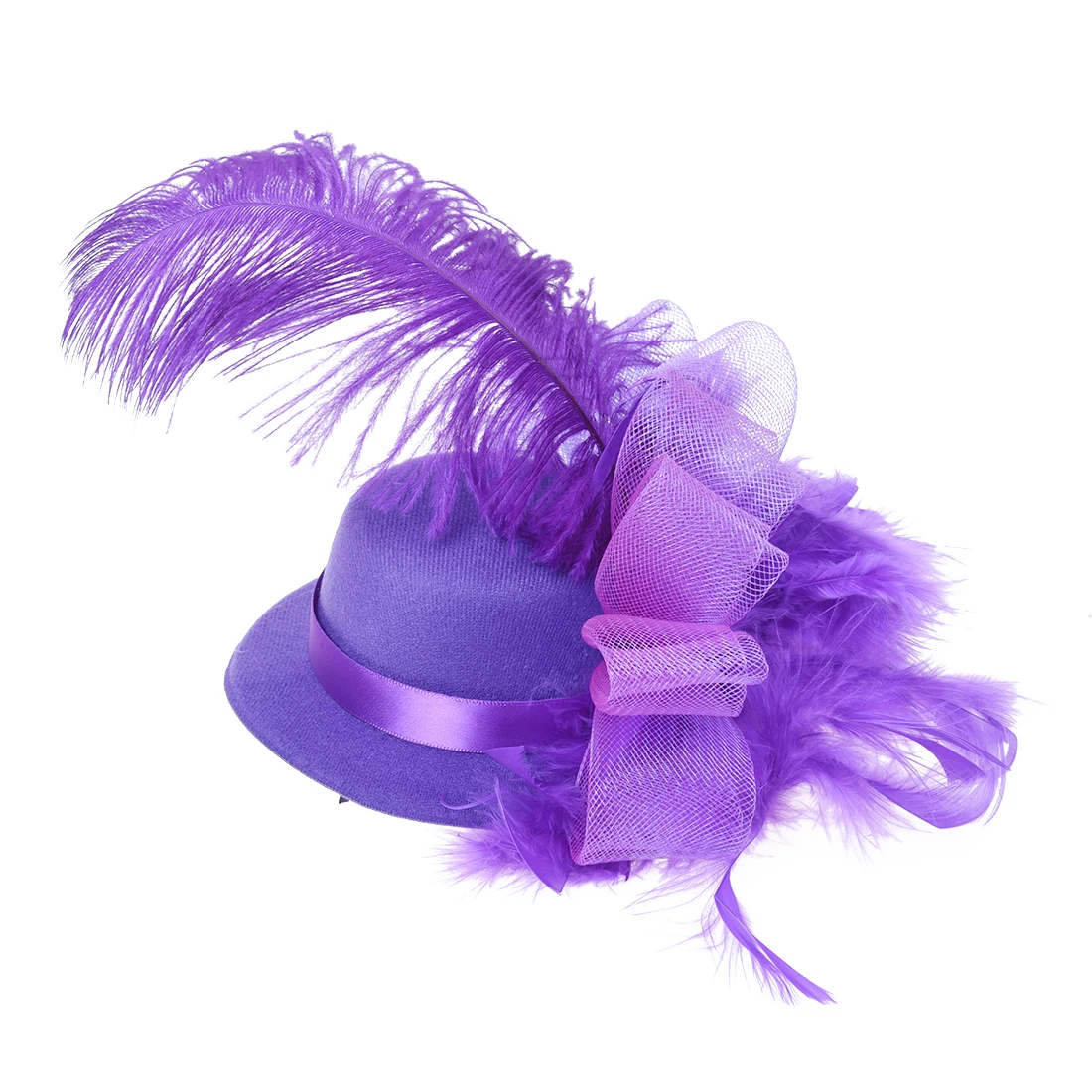 Purple Feather Mini Top Hat Organza Mesh Hair Clip feather Weddingin