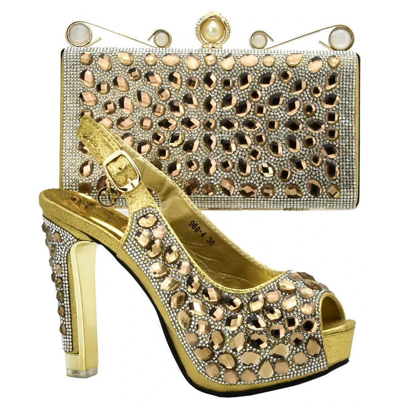 

New 2019 Italian Designer Shoes and Bags Matching Set Decorated with Rhinestone Ladies Shoes and Bag Set for Party in Women