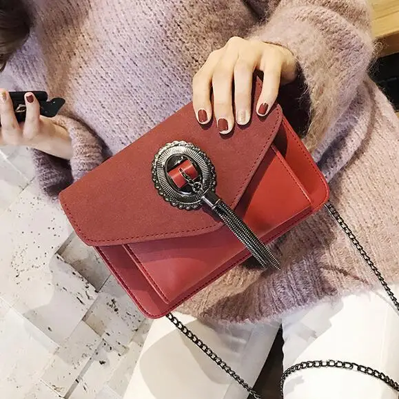 Retro Phone bag 2017 New Handbags High-quality PU Leather Women bag Stereotypes Square Scrub Tassel Shoulder bag Chain bag Retro Phone bag 2017 New Handbags High-quality PU Leather Women bag Stereotypes Square Scrub Tassel Shoulder bag Chain bag