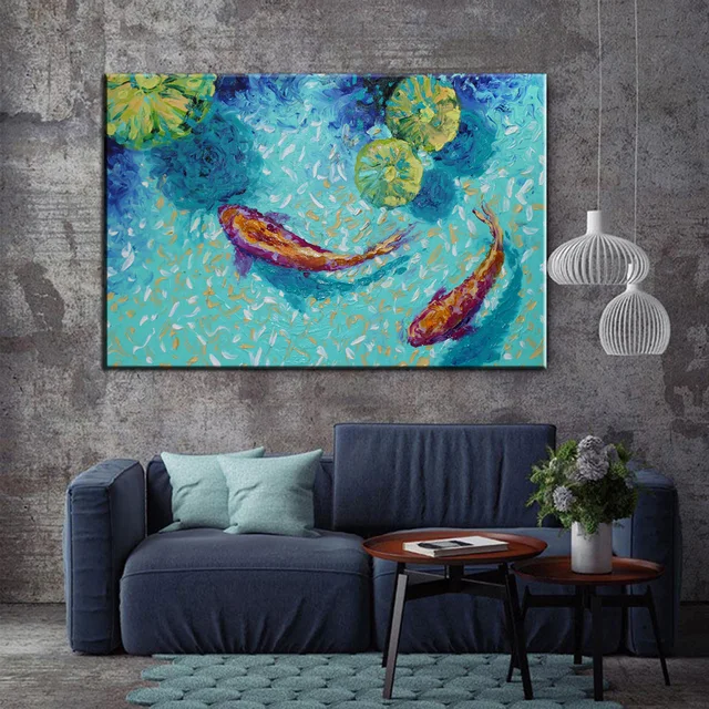Koi Fish Lotus Canvas Prints Feng Shui Animal Landscape ...