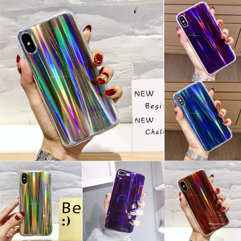 

Luxury Holographic Holo Iridescent Back Soft Case for IPhone X 7 7Plus 8 8Plus 6 6Plus 6S S Plus Shining IMD Laser Rainbow Case