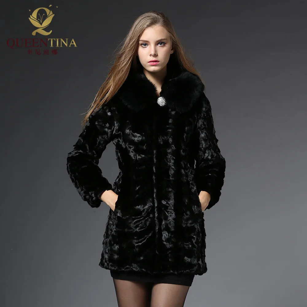 New Fashion Genuine Mink Fur Coats Hooded Black Luxury Russia Natural