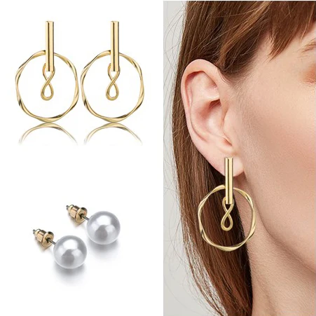 

La Melodie Minimalist Geometric Metal Earrings Imitation Pearl Inlay Drop Earrings High Quality OL Temperament Jewelry