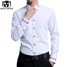 MIACAWOR мужские рубашки, модные оксфордские рубашки с длинным рукавом, Camisa Masculina, приталенная Повседневная белая рубашка C274