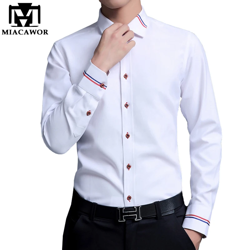 Achat MIACAWOR chemises habillées hommes mode Oxford chemises à manches longues Camisa Masculina coupe ajustée Camisa Social décontracté chemise blanche C274