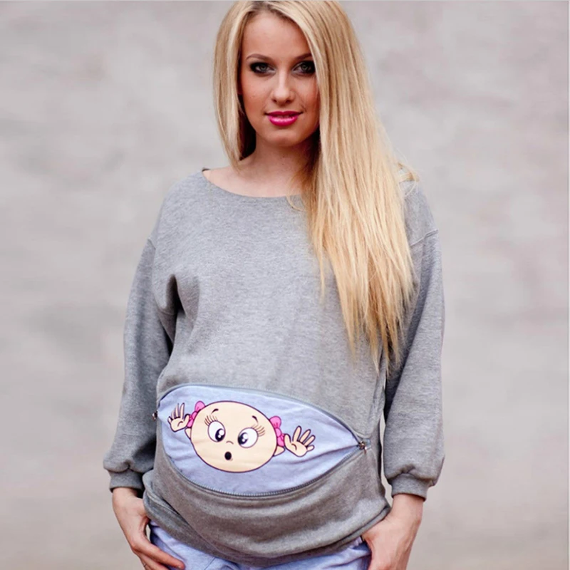 

Spring Pregnancy T Shirts Cartoon Zipper Casual Maternity Tops 2019 Womens Pregnancy Tshirt Mom Lactation Tees Clothing