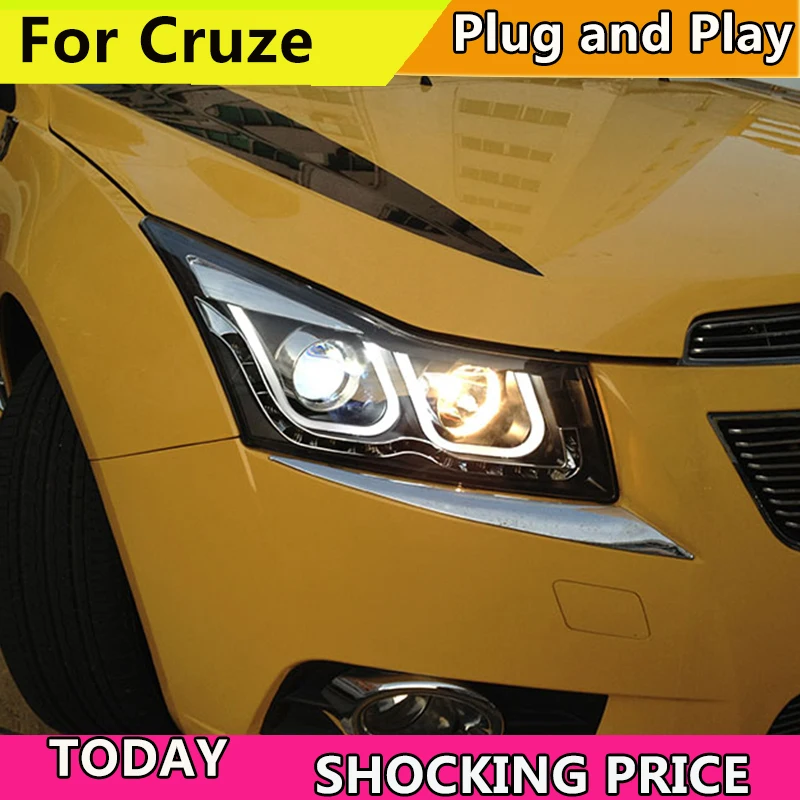 

Car Styling for Cruze 2009 2010 2011-2014 Headlights DoubleU Angel Eye LED DRL Lens Double Beam H7 HID Xenon Car Accessories
