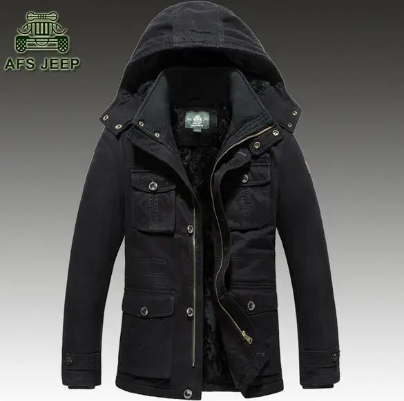 Зимние парки размера плюс L-7XL, мужской пуховик,, толстая теплая ветровка, свободные, бренд AFS JEEP, оригинальные мужские пальто - Цвет: black
