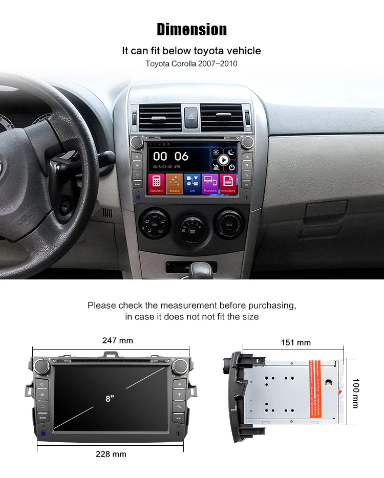 Eunavi 2 din 8 дюймов Автомобильный dvd-плеер радио 2din gps навигация для Toyota Corolla 2008 2009 2010 2011 стерео в тире с usb swc