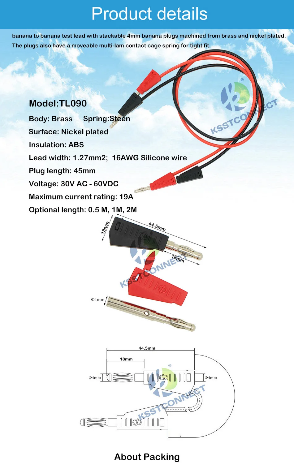 TL090 4 мм разъем типа "банан" 16AWG Тестовые провода стекируемые пробки типа "банан" Тестовые провода кабеля