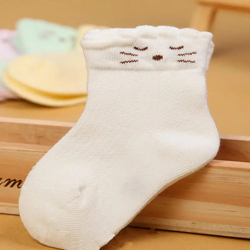 Новые летние носки в сеточку детские носки из чистого хлопка с милым рисунком кота для новорожденных мальчиков и девочек 0-1/1-2 лет - Цвет: 1pair